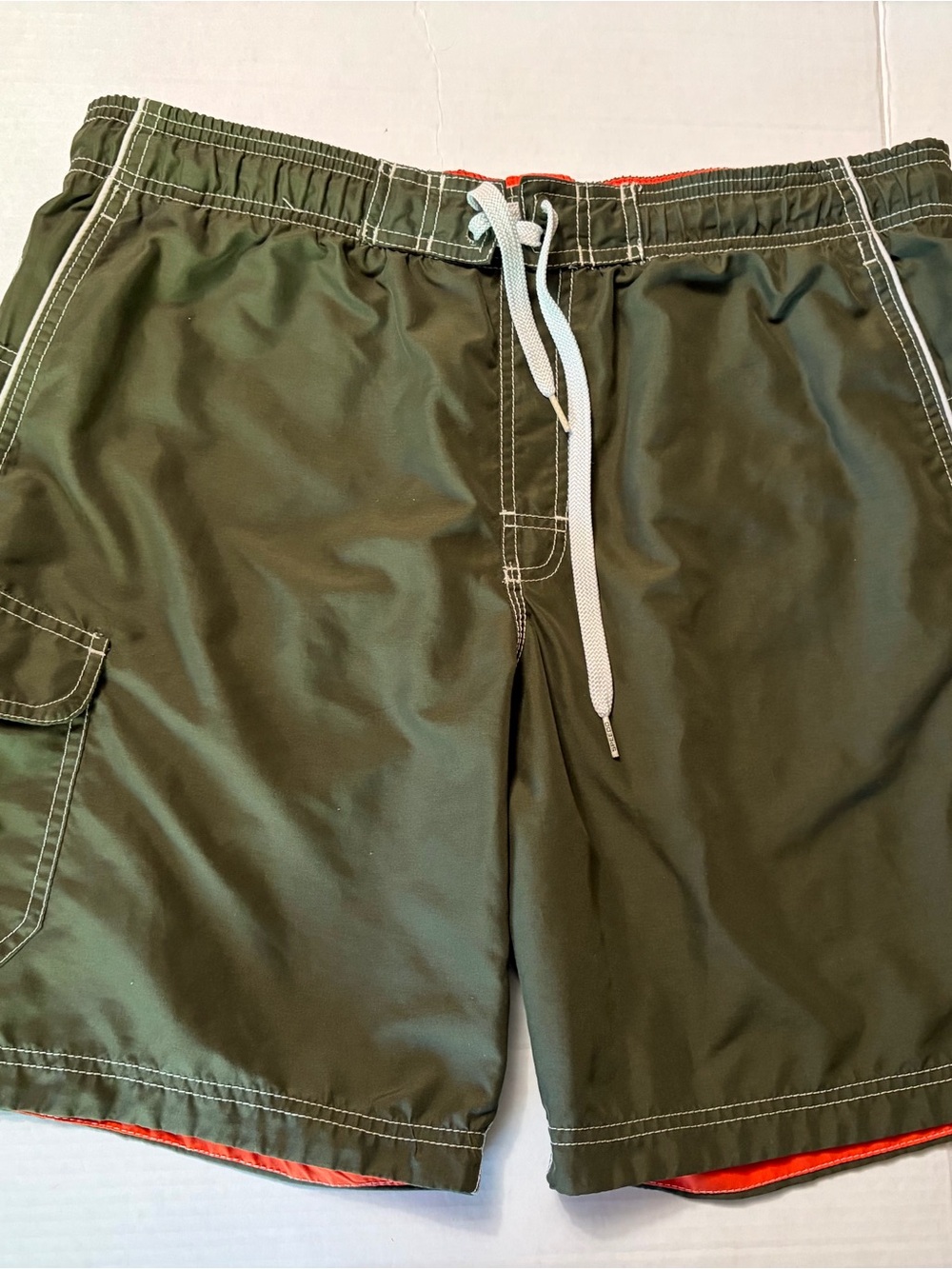Speedo Men’s Board Shorts Ssim Trunks Sz Medium Olive Green Orange Accents
